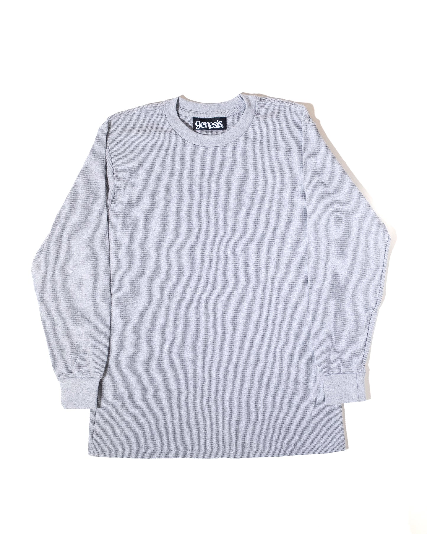 Gray long-sleeve shirt with brand logo on a white background