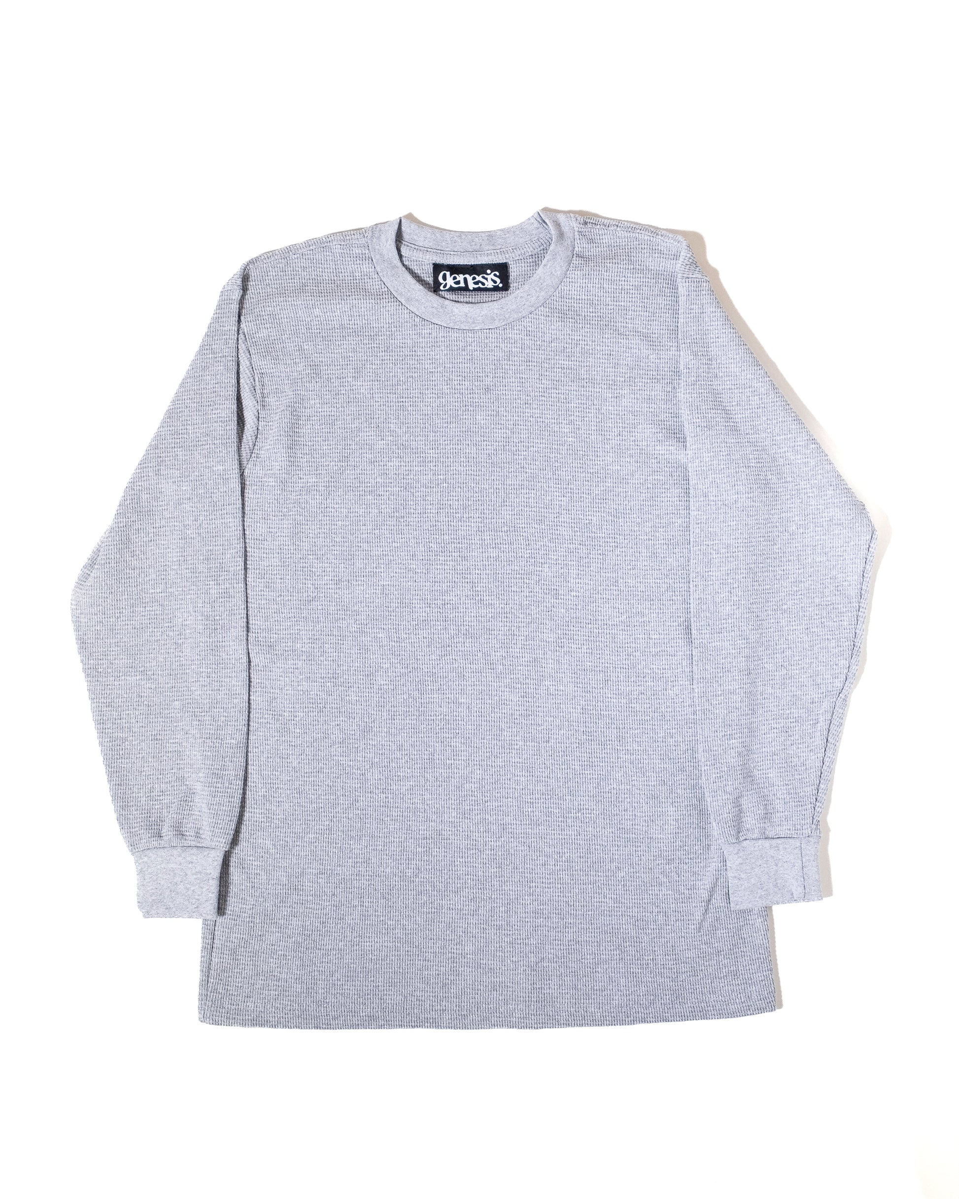 Gray long-sleeve shirt with brand logo on a white background