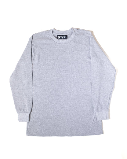 Gray long-sleeve shirt with brand logo on a white background