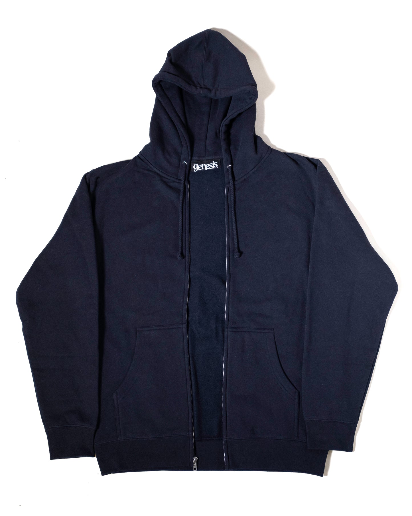 Black hoodie with a brand logo on a white background