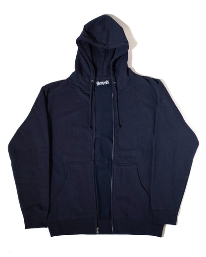 Black hoodie with a brand logo on a white background