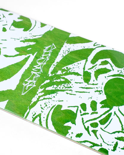 Close-up of a green and white patterned surface